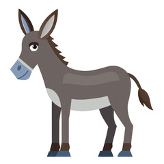 Fototapeta premium Cute cartoon donkey standing profile view isolated on white background