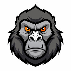 Fototapeta premium Fierce gorilla head mascot with intense orange eyes isolated on white background