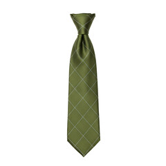 Olive green necktie with white grid pattern, formal fashion accessory.