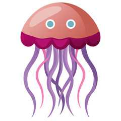 Naklejka premium Cute cartoon jellyfish illustration with flowing tentacles isolated on white background