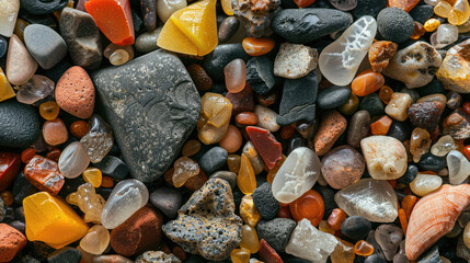 Close-Up of Colorful Pebbles and Stones on a Beach Creating a Natural and Textured Background for Nature and Outdoor Enthusiasts
