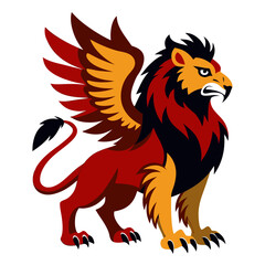 Fototapeta premium Stylized griffin with wings lion body and eagle head isolated on white background