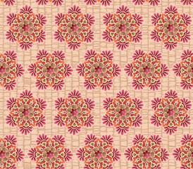 Abstract seamless color full paisley flower leaf bunch pattern cream background design