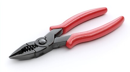 Pliers Red-handled pliers lie on a white surface, featuring black jaws and a bright red grip