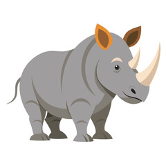 Obraz premium Cute cartoon rhinoceros standing and looking forward isolated on white background