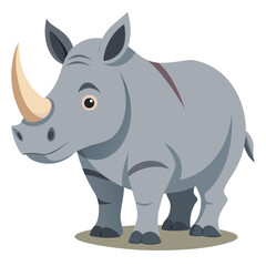 Naklejka premium Cute cartoon rhinoceros standing on a patch of ground isolated on white background