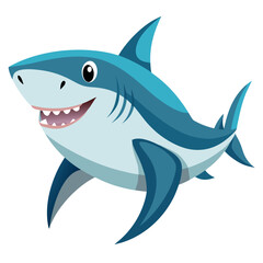 Naklejka premium Happy cartoon shark swimming with a friendly smile isolated on white background