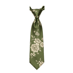 Olive green silk tie with delicate floral pattern