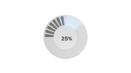 A twentyfive percent loading indicator on a black background represents progress