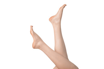 Woman's legs isolated on white background. Well-groomed toes.