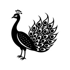 peacock with vibrant tail vector art silhouette