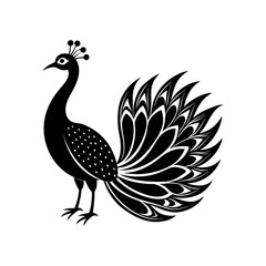 peacock with vibrant tail vector art silhouette