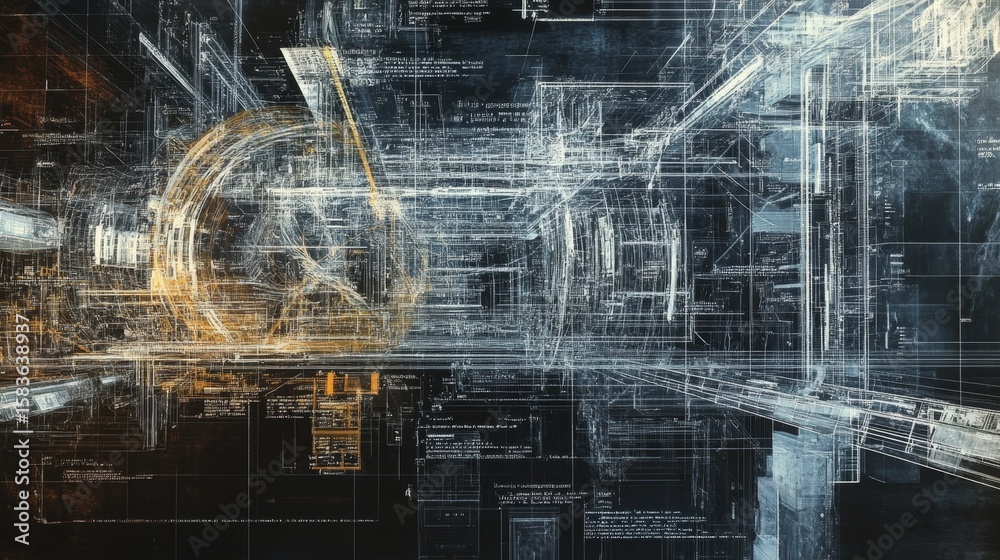 Poster analyzing engineering blueprint design studio technical drawing indoor environment closeup view engi