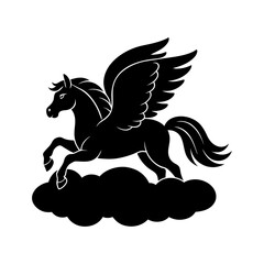 pegasus flying through clouds vector art silhouette
