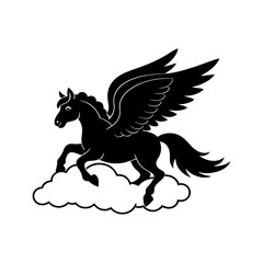 Fototapeta premium pegasus flying through clouds vector art silhouette
