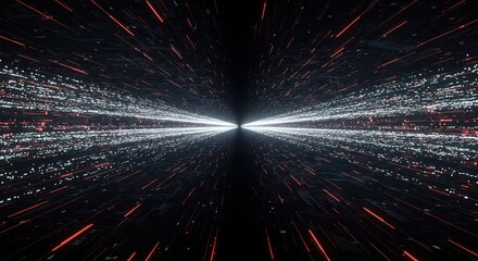 Abstract tunnel with red and white light streaks art