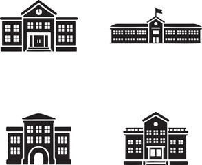 Fototapeta premium Set of School building silhouette vector illustration isolated On Transparent Background