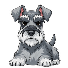 Cartoon illustration of a grumpy-looking Schnauzer dog, front view, detailed features.