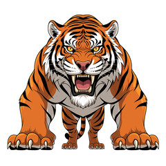 Obraz premium Powerful tiger illustration, front view, fierce expression.