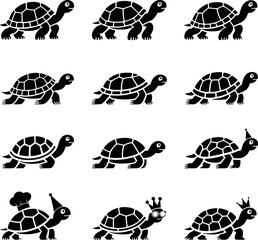 Playful Turtle Silhouette Set – Bold Black Vector Animal Icons