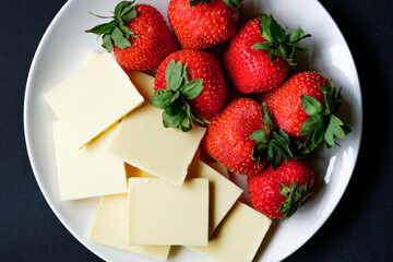 Fresh Ripe Organic Strawberries With White Chocolate Squares