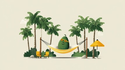 Avocado in hammock, tropical scene