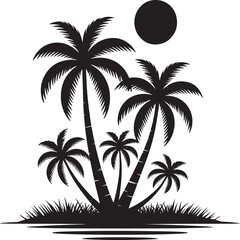 Fototapeta premium Silhouetted palm trees under a full moon on a tropical island