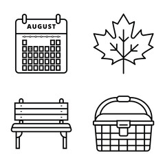 Civic Holiday Symbols Icon Set Calendar, Maple Leaf, Picnic Basket, Park Bench Vector