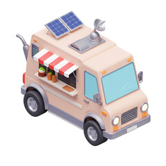 Isometric street food truck with solar energy panels
