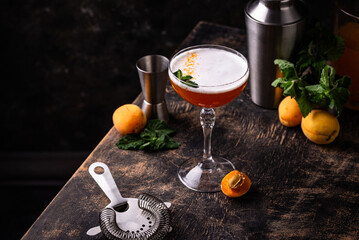 Fresh apricot cocktail martini with mint