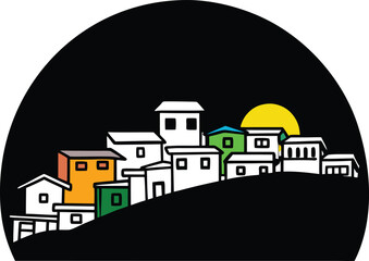 Colorful Favela Style Houses on a Hill at Sunset