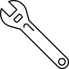 Flat Linear Icon of an Adjustable Wrench with Details