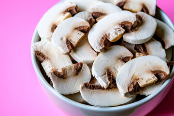 Bowl Of Sliced Fresh Raw Mushrooms Cooking Ingredient