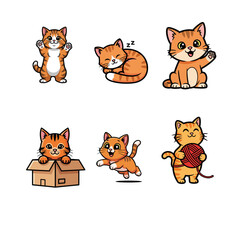 Fototapeta premium Cute Cartoon Cat Vector Set for Kids and Pets Theme