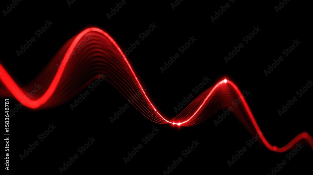 Poster abstract red wave pattern on a dark background, representing sound waves or digital signals in a mod