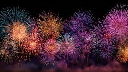 An explosion of colorful fireworks lighting up the night sky in a stunning display of celebration and joy.