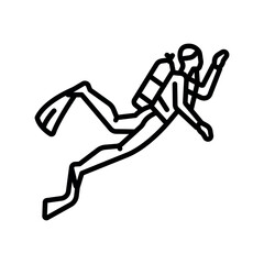 Scuba diver black line icon for digital and print projects.