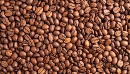 Close-up image of roasted coffee beans filling the entire frame, showcasing their rich brown color and textured surface.