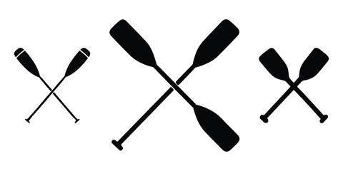 Canoeing and kayaking crossed paddle icon set for outdoor lifestyle designs.