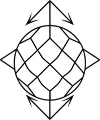 Geometric Pinecone Orb with Outward Arrows and Fins