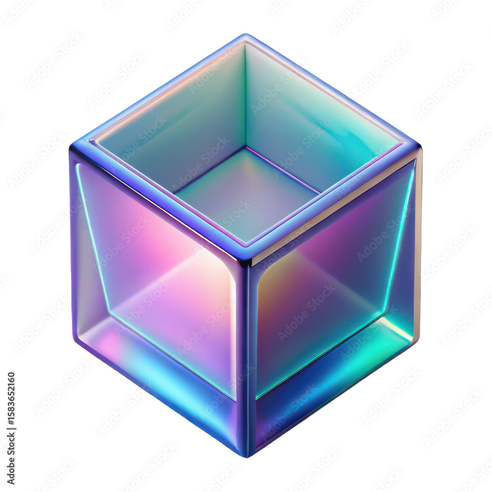 Poster iridescent cube render holographic abstract design geometric shape isolated object for graphic desig
