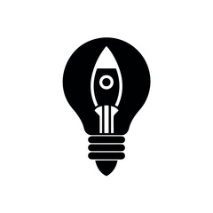Rocket Inside Bulb Startup Logo Vector Illustration