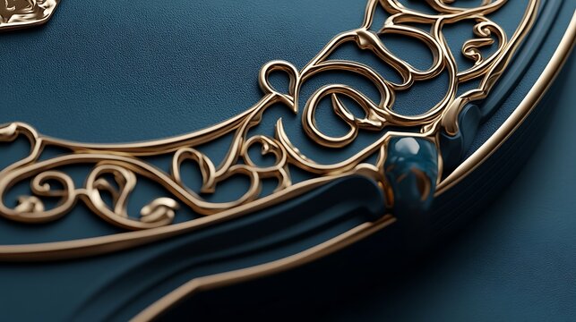 Ornate gold script on dark teal background