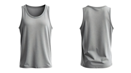 Grey tank top in front and back view, mockup isolated on transparent background