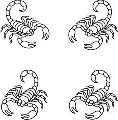 Set of Scorpion Outline vector illustration isolated On Transparent Background