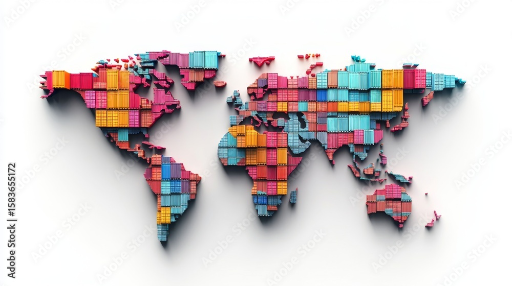 Poster innovative shipping container visualization global high-tech map interactive digital display modern 