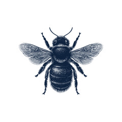 Detailed bee vector illustration showcasing intricate wing and body details in a monochrome style. Perfect for educational materials, nature designs, and wildlife art projects.
