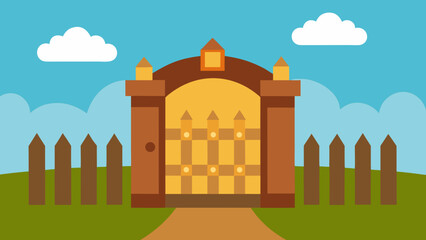 Whimsical Cartoon Town Gate Scene