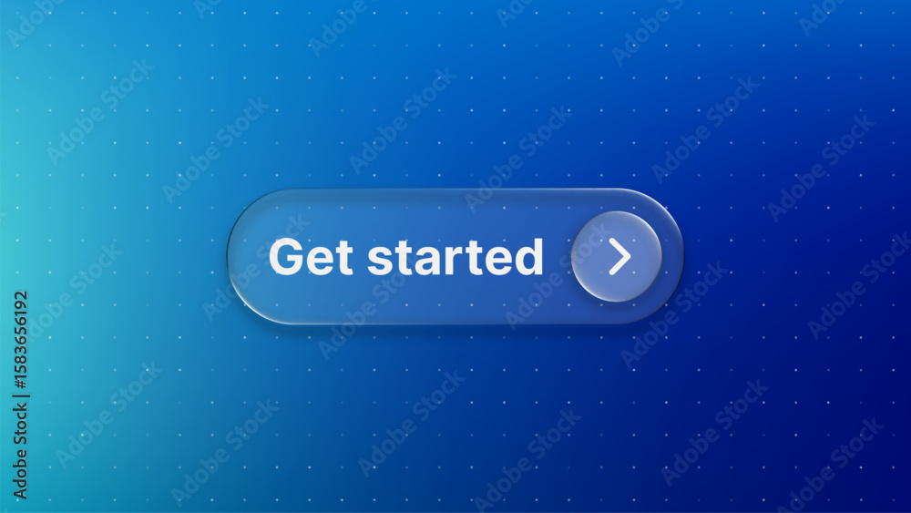 Fototapete get started button in trendy liquid glass vector style. user interface element for new beginnings an