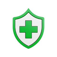 Obraz premium Medical Cross Shield Icon for Health Insurance and Protection, Green Flat Vector Logo Concept